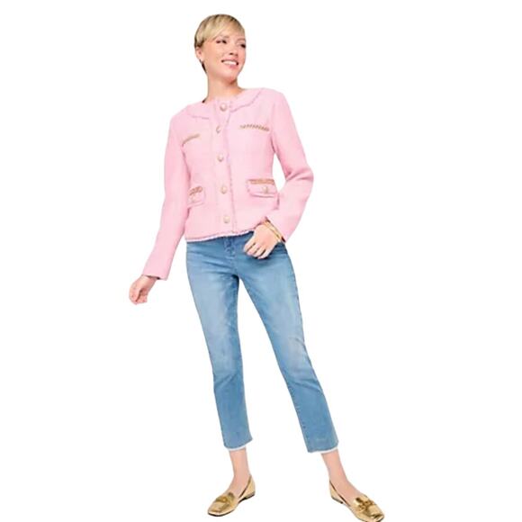 QVC Dennis Basso Textured Jacket with Goldtone Chain Detail NWT Rose Size 12 (L) - Picture 6 of 11